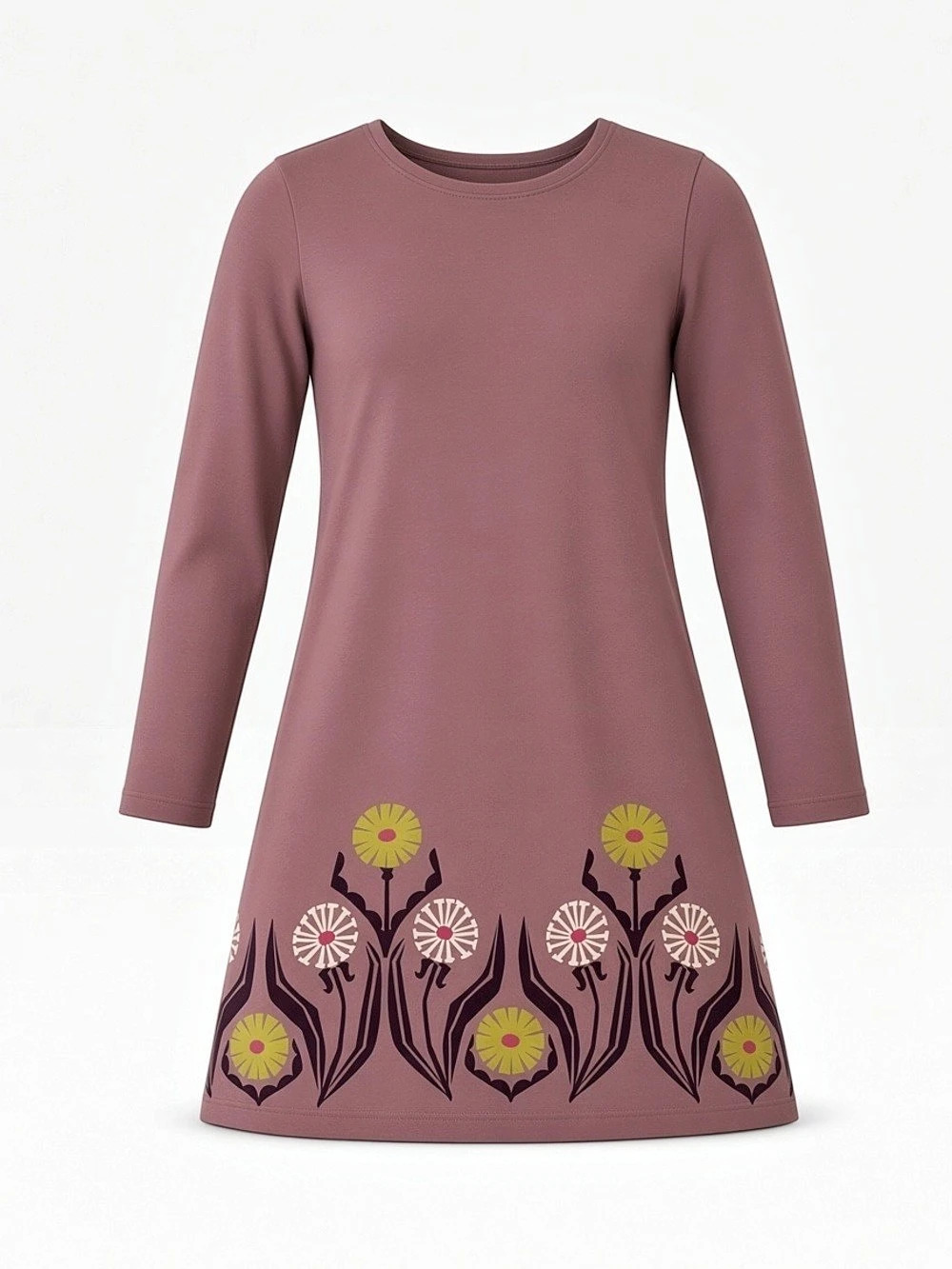 Tea Collection Girls Size 8Y Mauve Floral Print Long Sleeve A-Line Cotton Dress